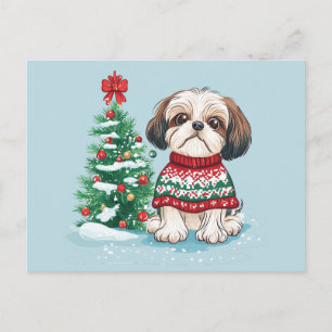 Cartão Postal Cachorro Shih Tzu Papai Noel Natal