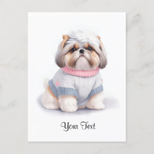 Cartão Postal Cachorro Shih Tzu Personalizado Aquarela Fofa