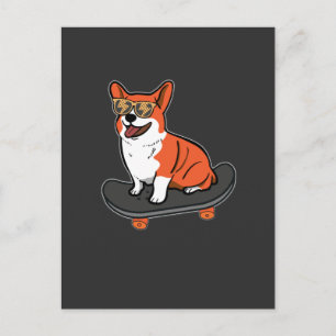 Cartão Postal Cachorro Skateboard Corgi Óculos de Sol Skater Cac