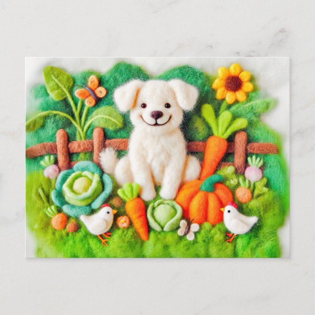 Cartão Postal Cachorros de Arte Feliz Relaxando em um Jardim Col (Frente)