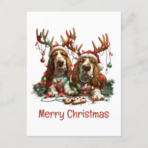 Cartão Postal Cachorros de Caça de Natal Feliz