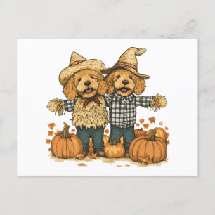 Cartão Postal Cachorros de Goldendoodle da Colheita de outono