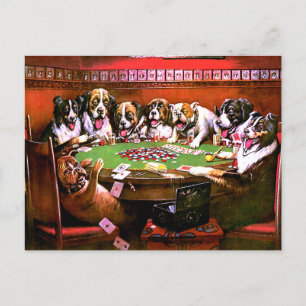 Cartão Postal Cachorros Engraçados Jogando Poker