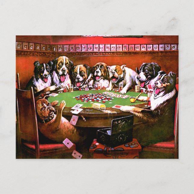 Cartão Postal Cachorros Engraçados Jogando Poker (Frente)