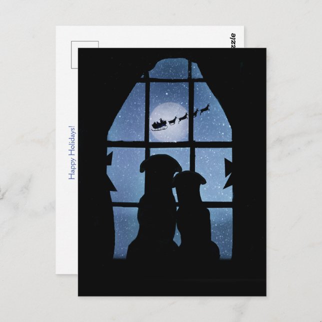 Cartão Postal Cachorros Feriados de Natal na Janela (Frente/Verso)