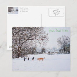 Cartão Postal cachorros tocando paisagem de neve no natal