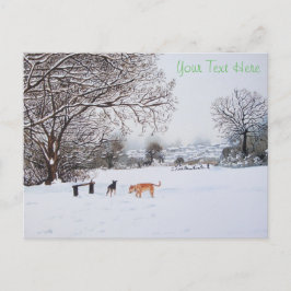 Cartão Postal cachorros tocando paisagem de neve no natal