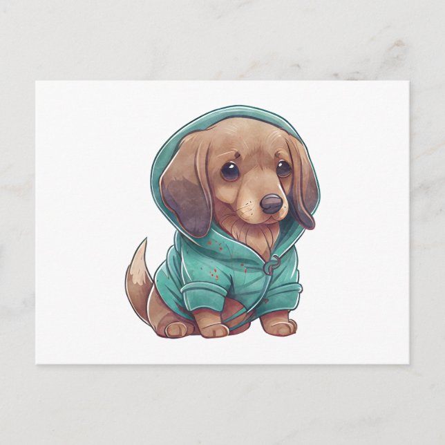 Cartão Postal Cachshund Puppy Dachshund em Sweater (Frente)