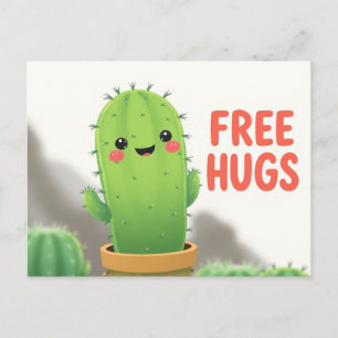Cartão postal Cacto Abraços Grátis Fofo Kawaii