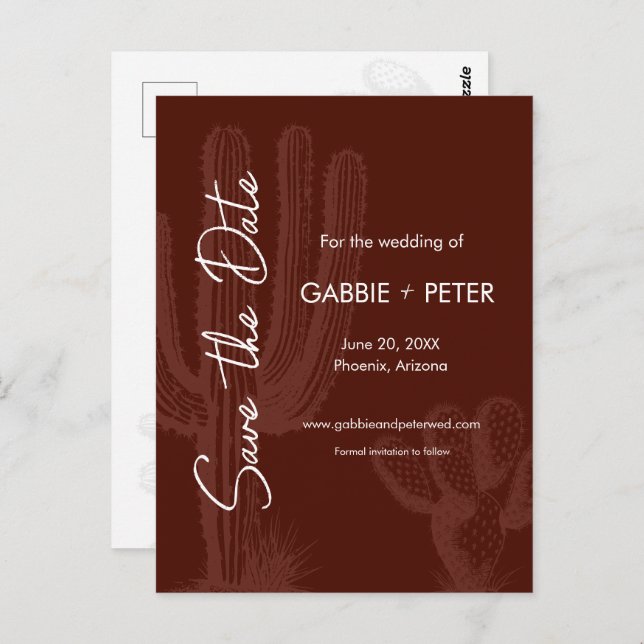 Cartão Postal Cacto Deserto Marrom Terracota Salve a Data (Frente/Verso)