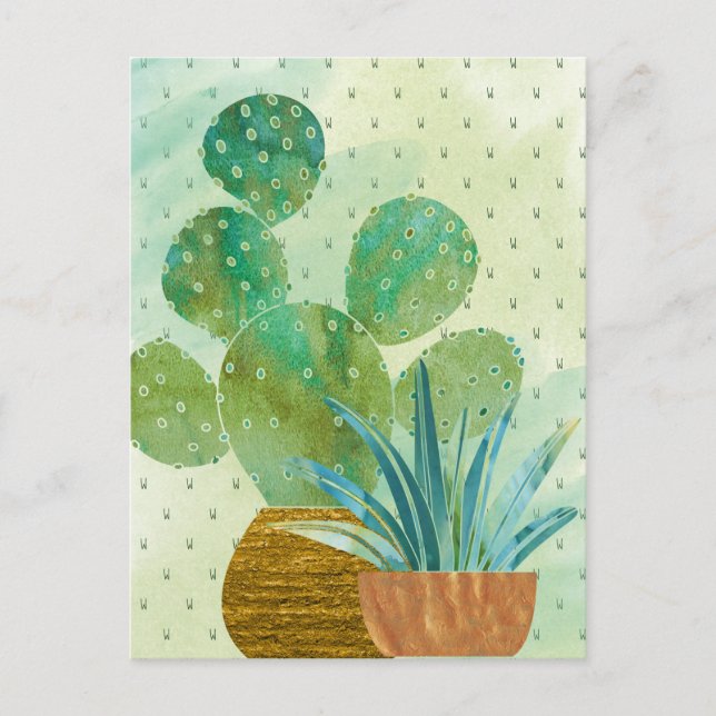 Cartão Postal Cactus Aquarela Monogramas Todos Os Dias (Frente)