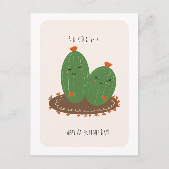 Cartão Postal Cactus Doodle Valentines Day  (Frente)