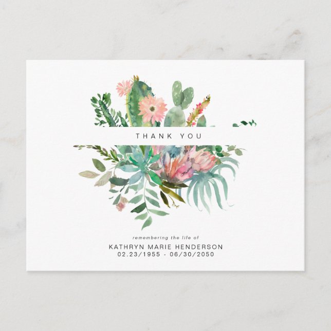 Cartão Postal Cactus Funeral Perda de Vida Obrigado Cartão-posta (Frente)