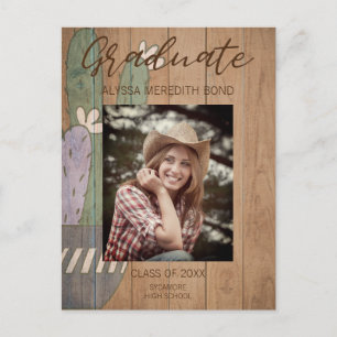 Cartão Postal Cactus Modern Rustic Wood Graduação