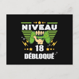 Cartão Postal Cadeau 18 anos Anniversaire Gamer Niveau 18