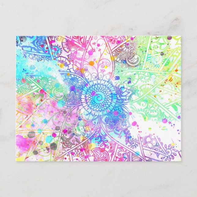 Cartão Postal Cadeias de água design com palheiro de flores bran (Frente)