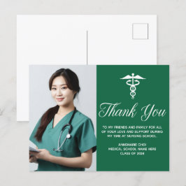 Cartão Postal Caduceu Médico Verde Branco Foto Obrigado