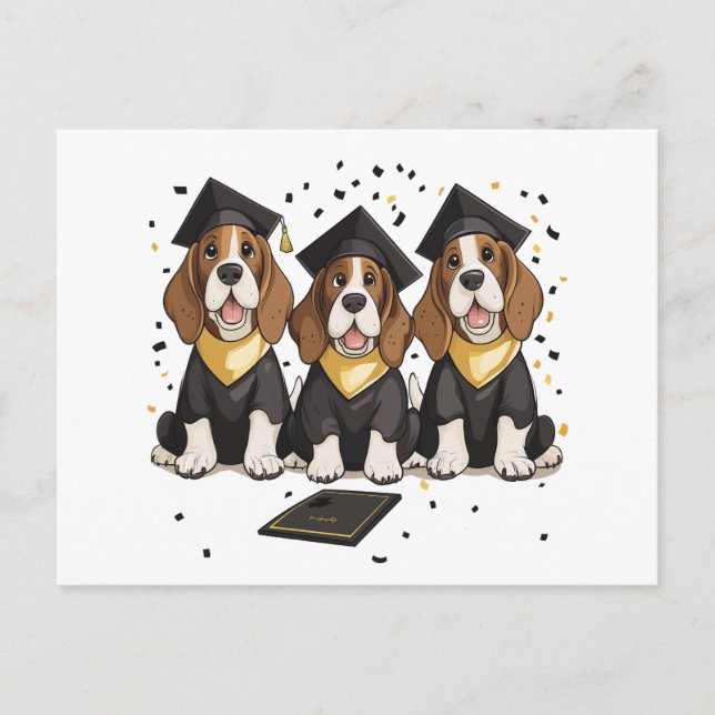 Cartão Postal Cães Basset Hound de Graduação (Frente)