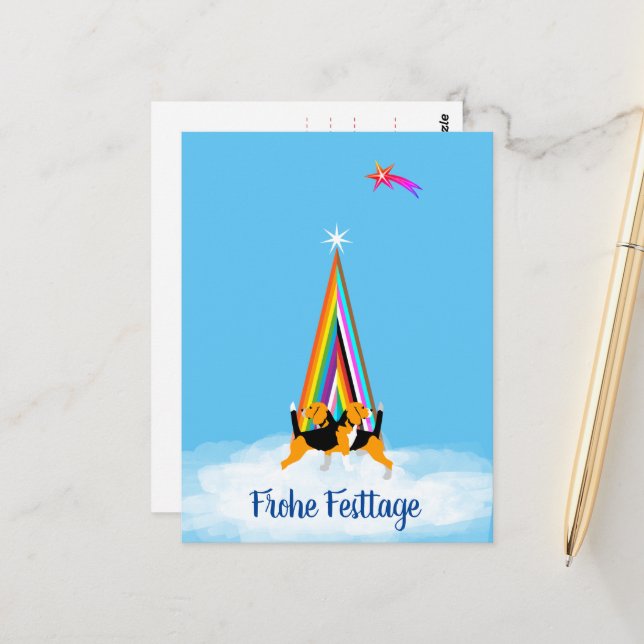 Cartão Postal Cães Beagle no Natal (Frente/Verso In Situ)