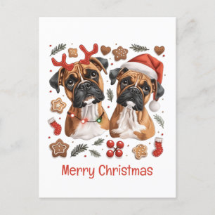 Cartão Postal Cães Boxer Feliz de Natal