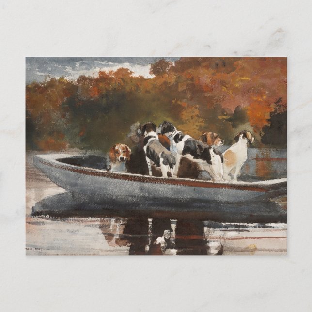 Cartão Postal Cães caçadores em barco por Winslow Homer (Frente)