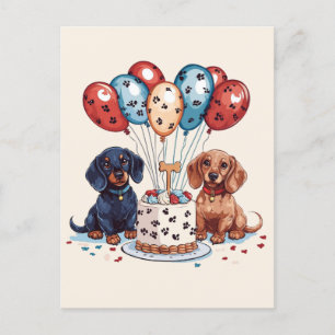 Cartão Postal Cães Dachshund de Aniversário
