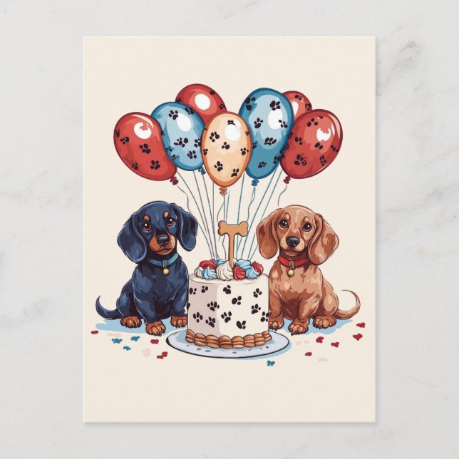 Cartão Postal Cães Dachshund de Aniversário (Frente)