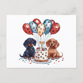 Cartão Postal Cães Dachshund de Aniversário