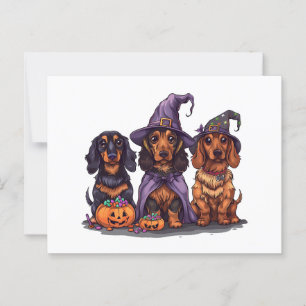 Cartão Postal Cães das Bruxas do Halloween Dachshund
