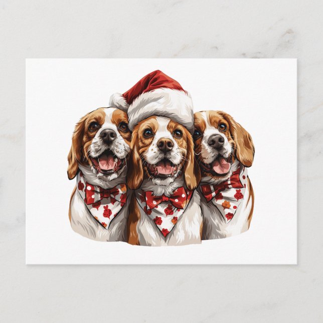 Cartão Postal Cães de Beagle de Natal (Frente)