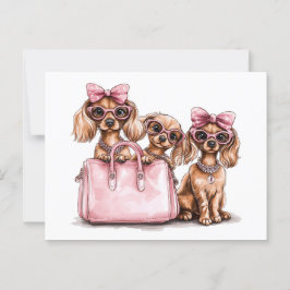 Cartão Postal Cães de Dachshund Fashionáveis, Bolsa Rosa