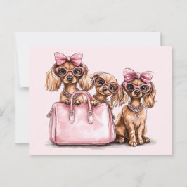 Cartão Postal Cães de Dachshund Fashionáveis, Bolsa Rosa