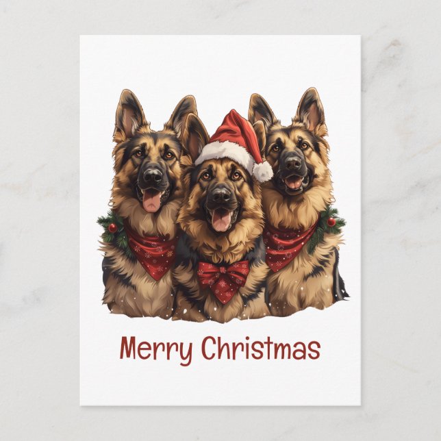Cartão Postal Cães de German shepherd Feliz de Natal (Frente)