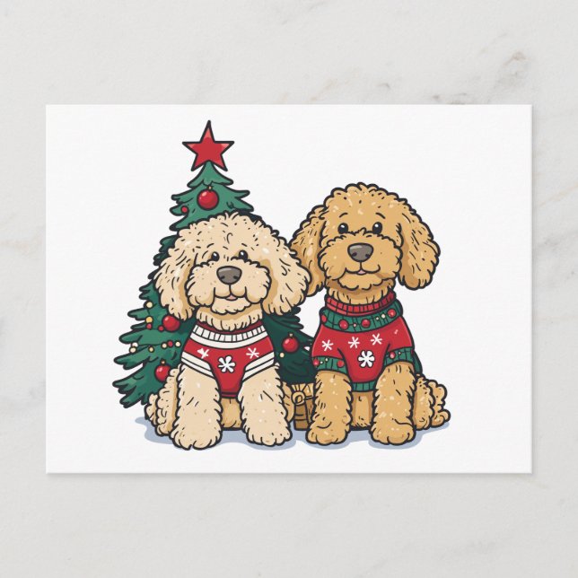 Cartão Postal Cães de Goldendoodle de Natal (Frente)