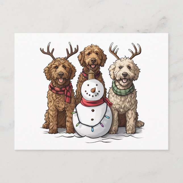 Cartão Postal Cães de Goldendoodle de Natal (Frente)
