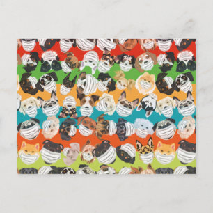 Cartão Postal Cães de ilustração com padrão respirador colorido
