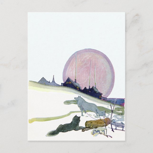 Cartão Postal Cães de Leve do Alasca na neve (Frente)