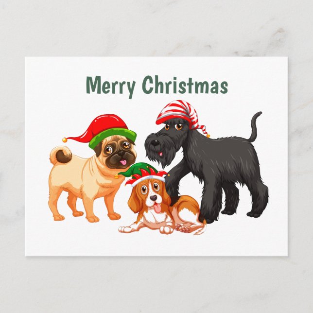 Cartão Postal Cães de Natal Animados Felizes (Frente)