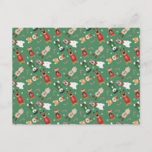 Cartão Postal Cães de Natal Padrão Vermelho Verde