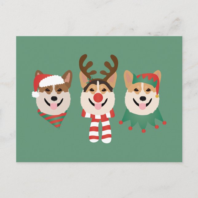 Cartão Postal Cães de Natal Pembroke Welsh Corgi (Frente)