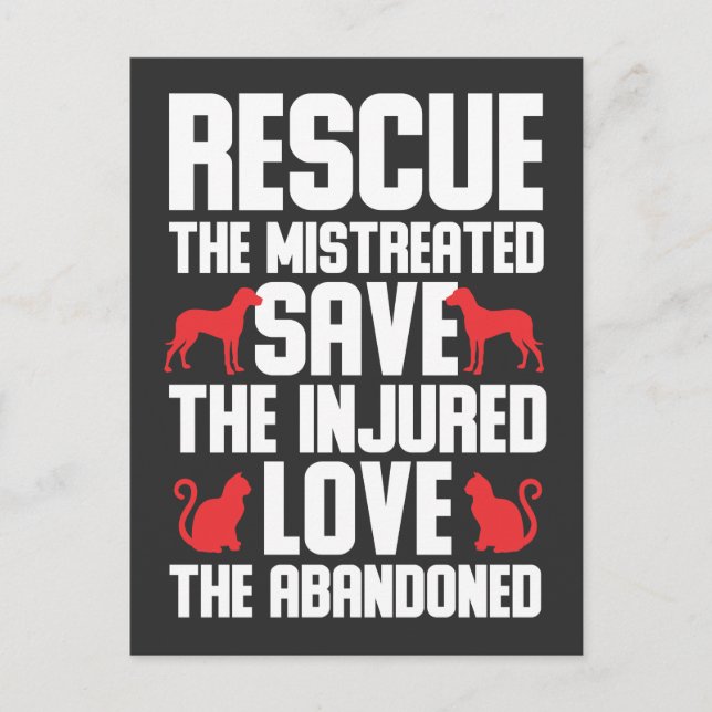 Cartão Postal Cães e Gatos Adoram Consciência do Resgate Animal (Frente)