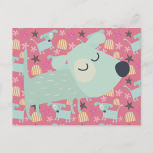 Cartão Postal Cães, Estrelas e Flores