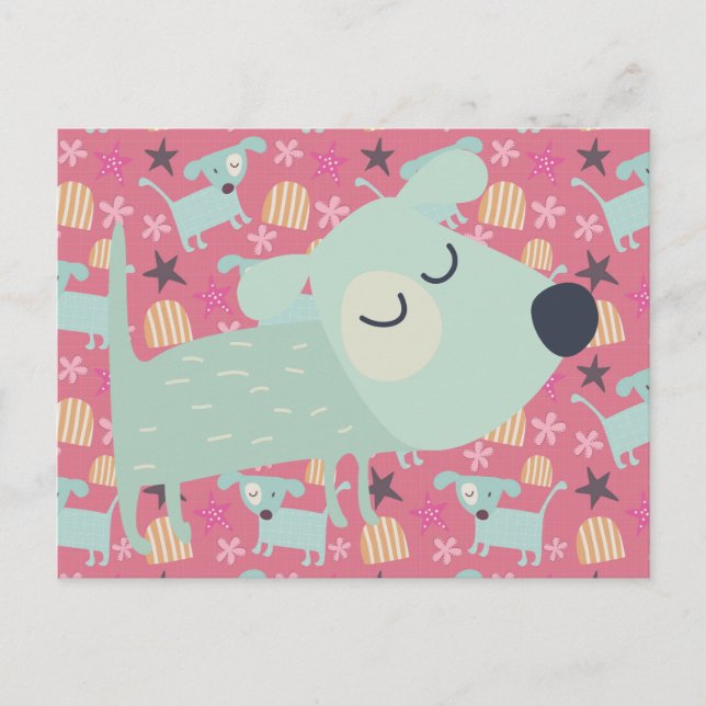 Cartão Postal Cães, Estrelas e Flores (Frente)