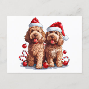 Cartão Postal Cães Goldendoodle de Natal