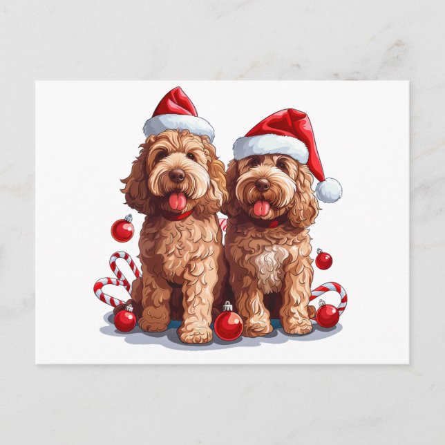 Cartão Postal Cães Goldendoodle de Natal (Frente)