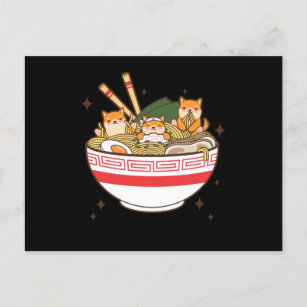 Cartão Postal Cães Kawaii comendo Ramen