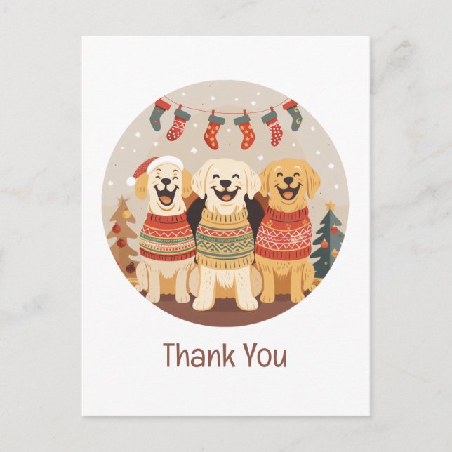 Cartão Postal Cães Labrador Retriever de Natal Obrigado (Frente)