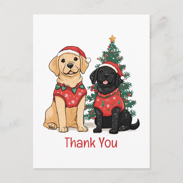 Cartão Postal Cães Labrador Retriever de Natal Obrigado (Frente)