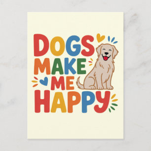 Cartão Postal Cães Me Fazem Feliz  Citação Inspiradora de Amor a