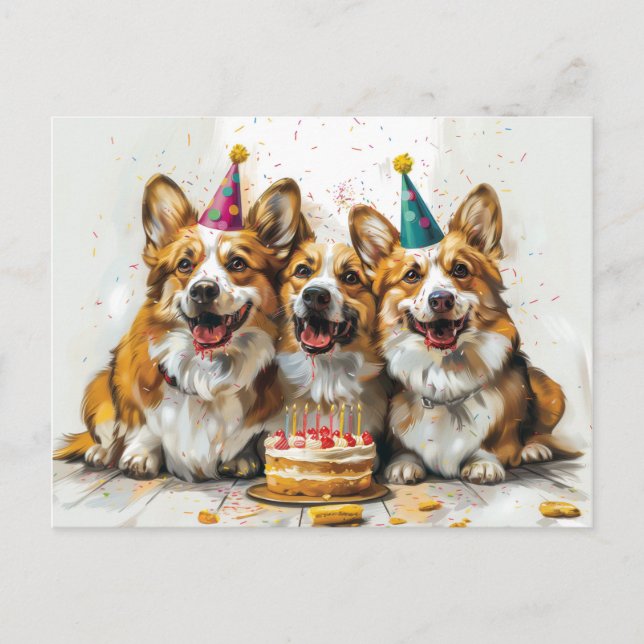 Cartão Postal Cães Pembroke Welsh Corgi de aniversário (Frente)